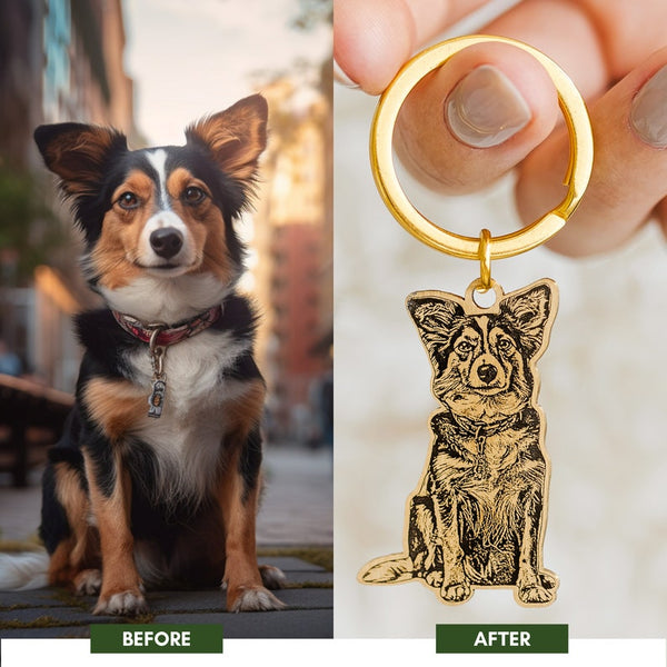 Custom Pet's Keychain/Pet's Photo Keychain/Custom Pet Charm Handmade From Real Photo/Photo Engraved Key Chain/Customized Memorial Gift